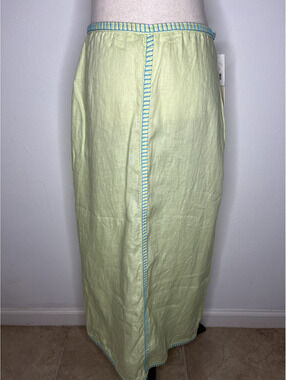 NWT Magaschoni Women's Green/Blue/100% Linen Skirt Size 6